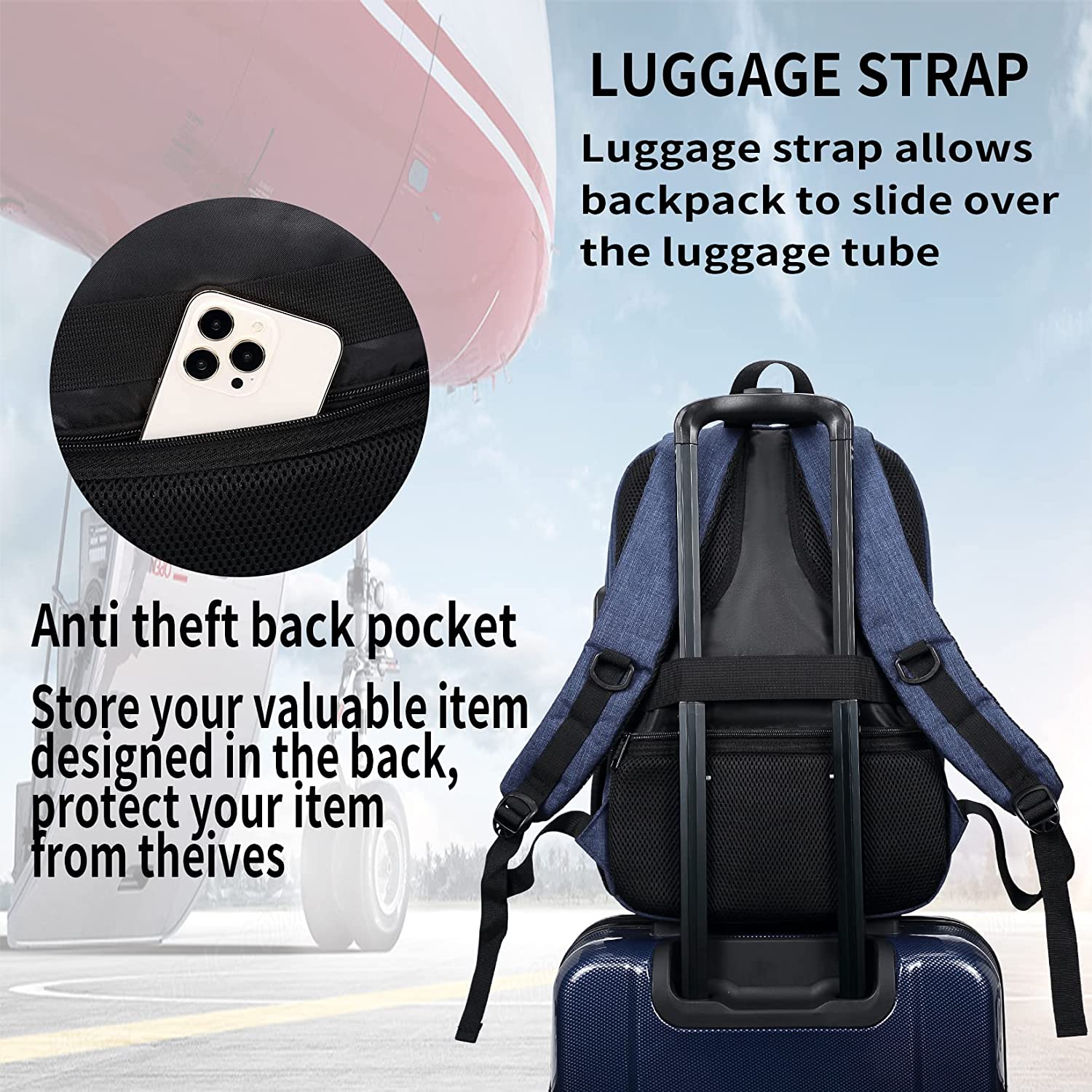 QINOL Travel Laptop Backpack Anti-Theft Work Bookbags With Usb Charging Port, Water Resistant 15.6 Inch College Computer Bag for Men Women, Black - Image 6
